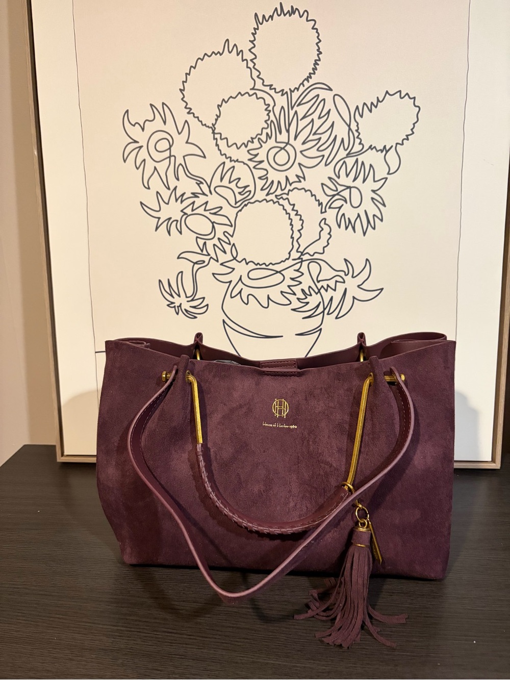 House of Harlow 1960 Burgundy Suede-Look Tote with Tassel – Never Used